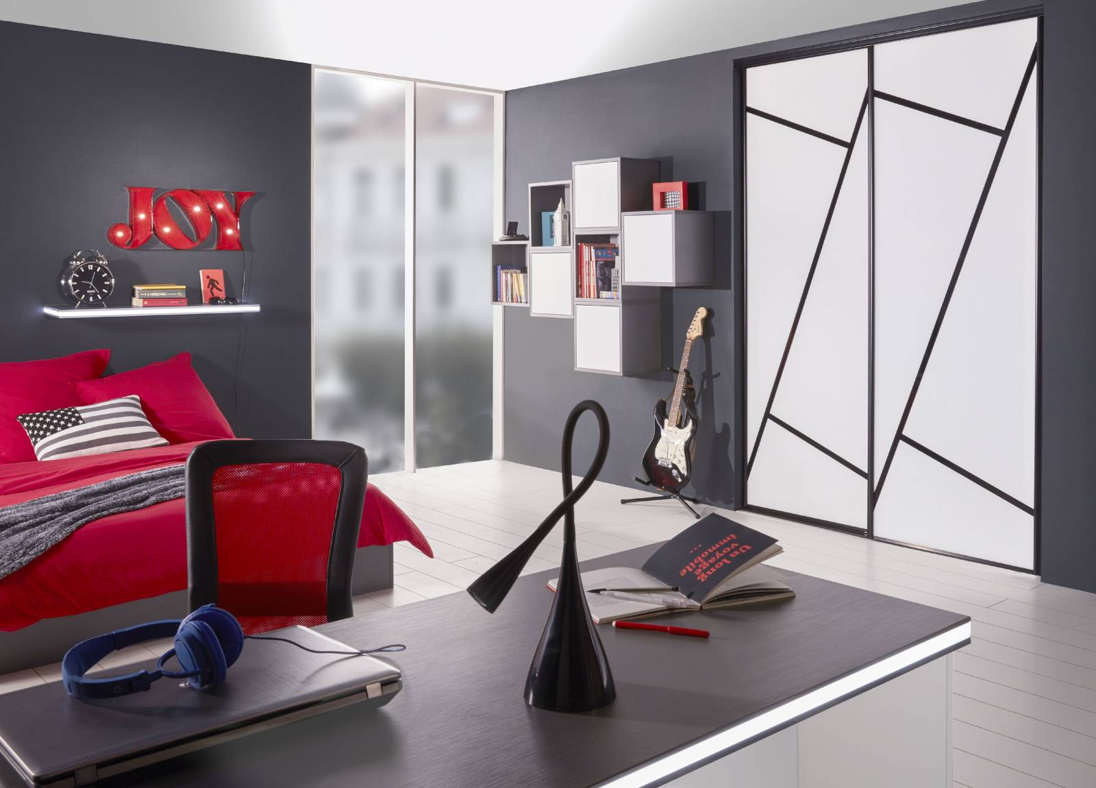 Portes coulissantes en Verre laqué Noir et Blanc